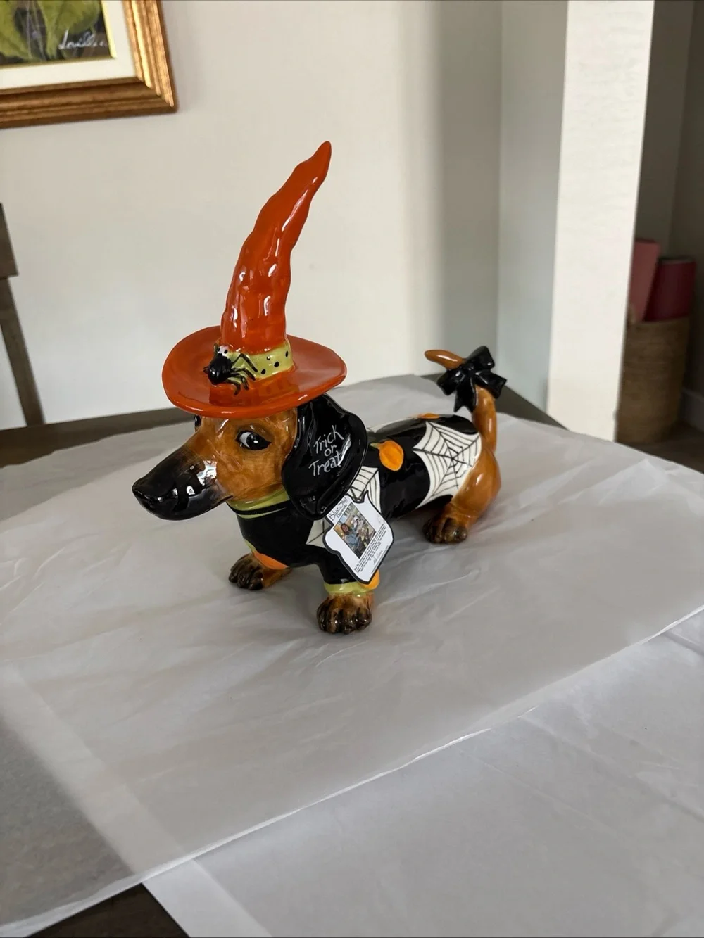 HALLOWEEN TRICK OR TREAT DACHSHUND FIGURINE/BLUE SKY CLAYWORKS